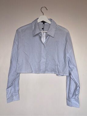 Dynamite Cropped Blue and White Striped Button-Down Shirt